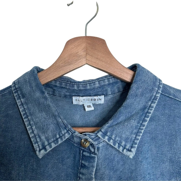 Baltic Born Blue Chambray Acid Wash Cotton Sari Babydoll Dress Plus Size 1XL - Picture 3 of 6